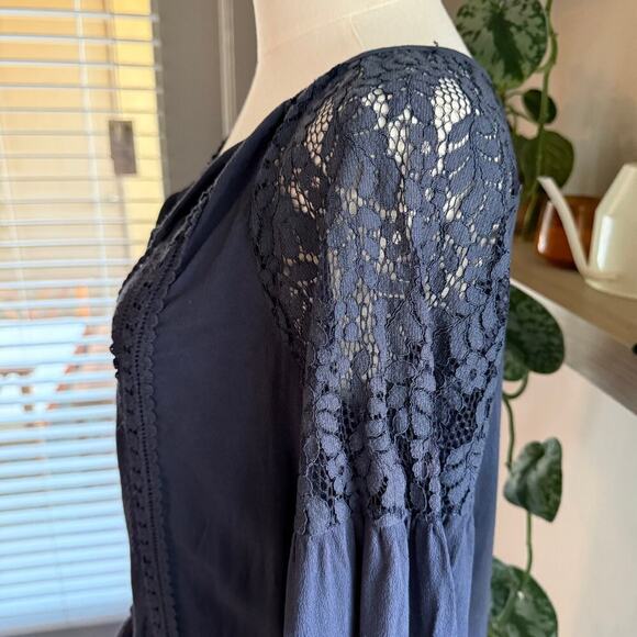 Knox Rose Navy Blue Boho Crochet Lace Tassel Tunic Peasant Dress Medium Festival - Picture 8 of 12